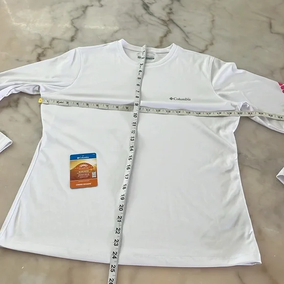 Columbia women's rapid creek long-sleeve top shirt white pink logo M omni shade - Picture 5 of 16